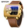 SANDA 6163 Fashion Trend Quartz Watches Fashion Men's Square Watch Countdown Sports Waterproof Dual Display Digital Mens Watch