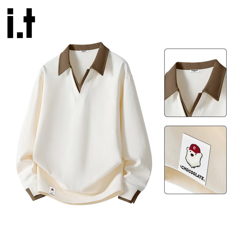 

Men s American Style Faux 2-Piece Lapel Long-Sleeve Sweatshirt M