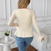 Women's Ruffles Long Sleeve Blouse Dressy V Neck Button Down Tunic Top Trendy Office Work Shirts Tops