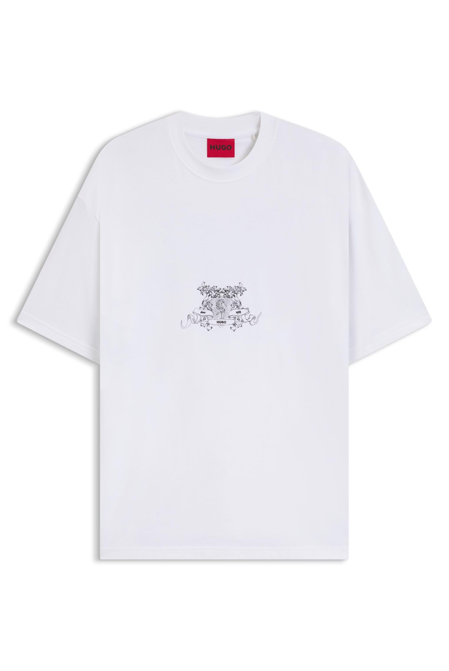 

HUGO Хлопковое джерси с логотипом размера колледжа, белая мужская футболка, XS, белый