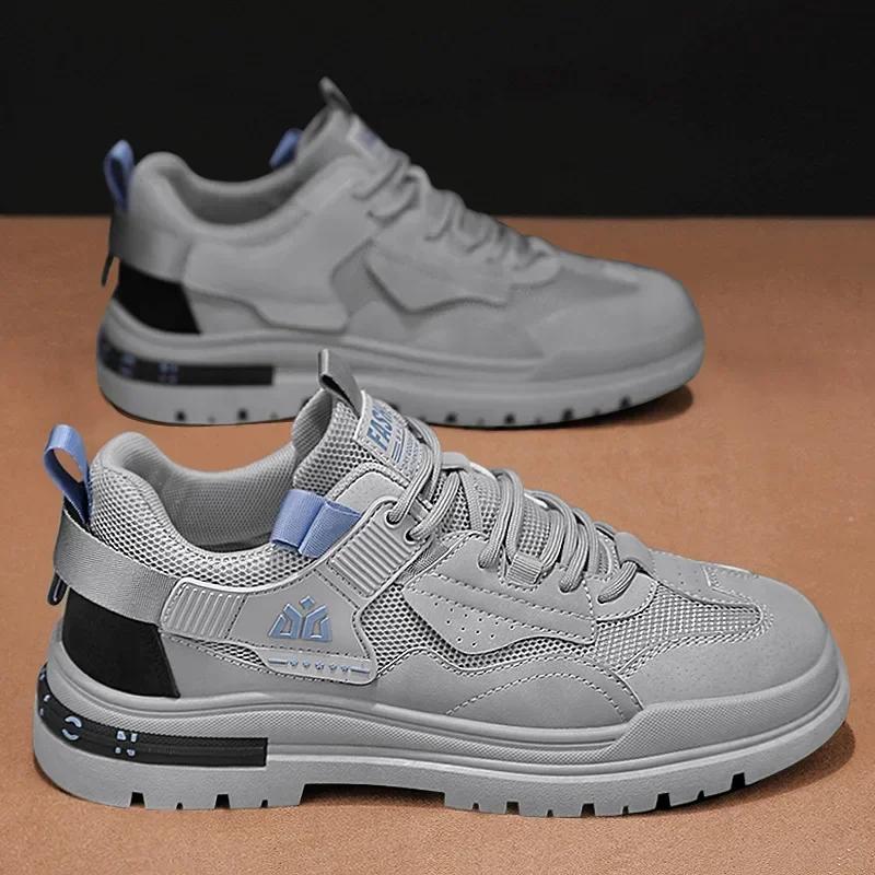 

Мужские повседневные кроссовки, весенние спортивные туфли из искусственной кожи, сетчатые дышащие повседневные туфли для мужчин, износостойкие, удобные для отдыха на природе 39 серый