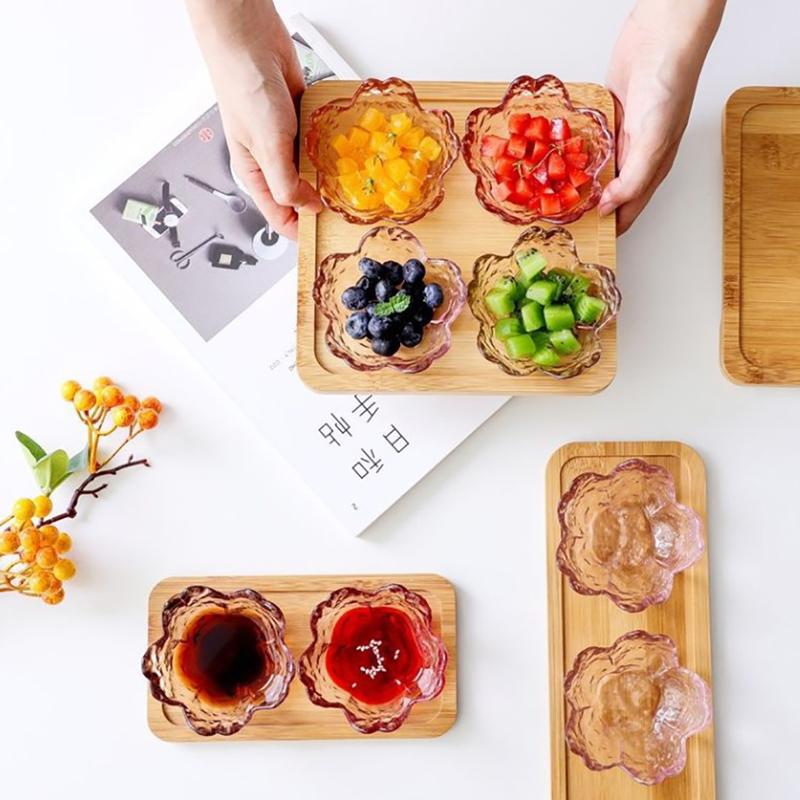 Kicsi Üveg Tál Északi Stílus Arany Berakással Üveg Szószos Tál Mini Japán Cseresznyevirágzás Szezon Fűszertartó Tányér Jégkrémhez Gyümölcs Salátához