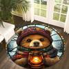 Cute Bear Lantern Flannel-printed Round Floor Mats Are Slip-resistant Suitable for Living Room Bedroom Terrace Garden Carpets
