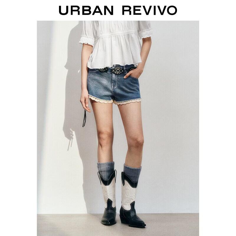

UR2026 Women s Washed Crochet Denim Shorts 27