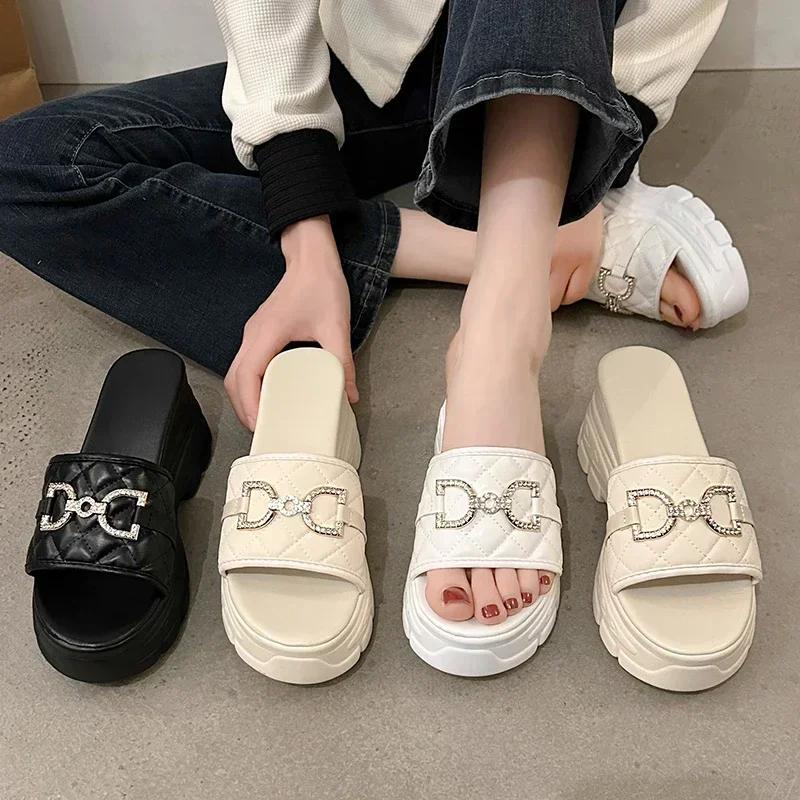 Chain Wedges Slippers Women High Heels Platform Shoes Summer Luxury Open Toe Flip Flops Beach Sandals Pumps Mujer Slides