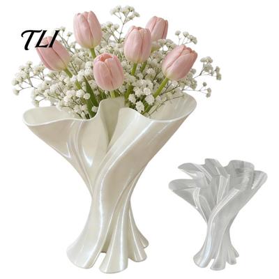 Keramische Vazen voor Verse Bloemen Takken Gedraaide Bloemenvaas, 3D Geprinte Onregelmatige Tafeldecoratie, Creatieve Vakantiecadeaus Geliefden Moderne Decoratieve