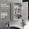 Wall-mounted MDF bathroom cabinet with 3 shelves and an adjustable top shelf. 37x22.5x70cm. White