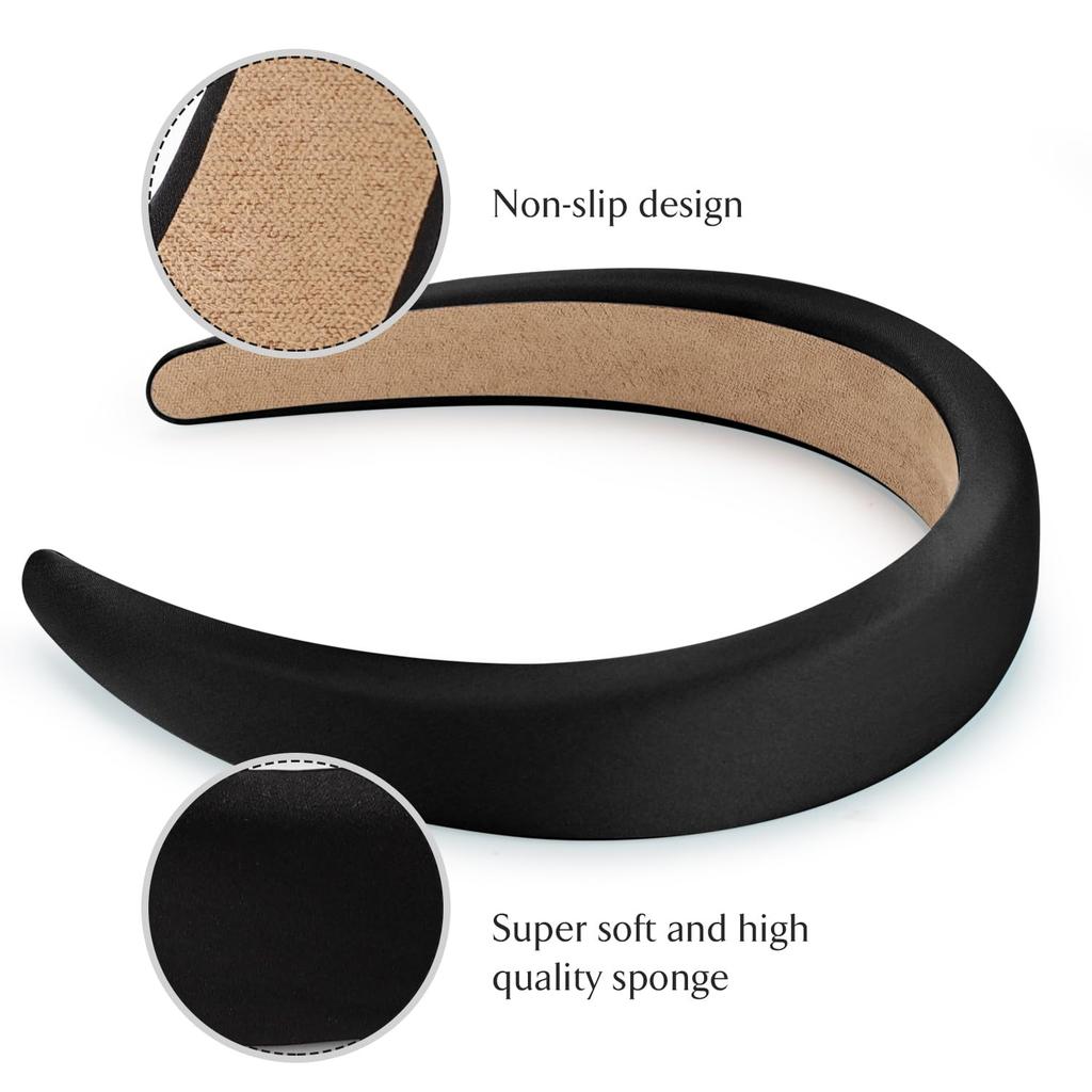 WantGor Padded Headband for Women, Wide Sponge HeadBands Plain Solid Hair Band Hoops Vintage Yoga Head Bands Fashion Elastic Hairband Accessories