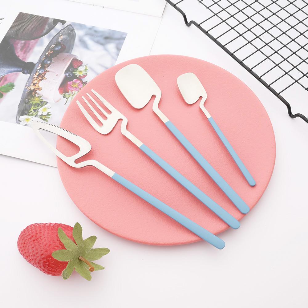 Newest Orange Silver 304 Stainless Steel Dinnerware High Quality 24Pcs Cutlery Set Matte Blue Flatware Knife Fork Spoon Hanging Tableware Set