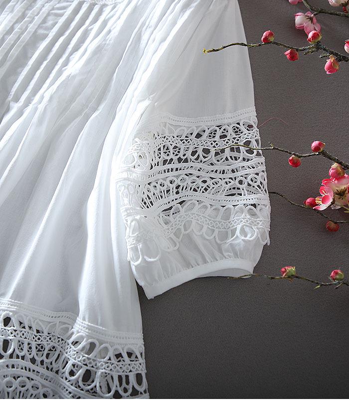 Chic Foreign Style OL Hollow Lace Ruffle Slimming A-line Shirt Top