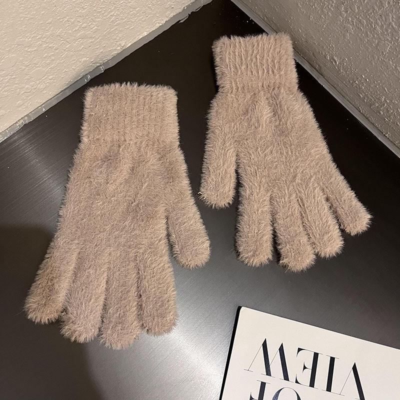 Simple Colorful Thermal Gloves With Faux Fur Lining For Winter Wear