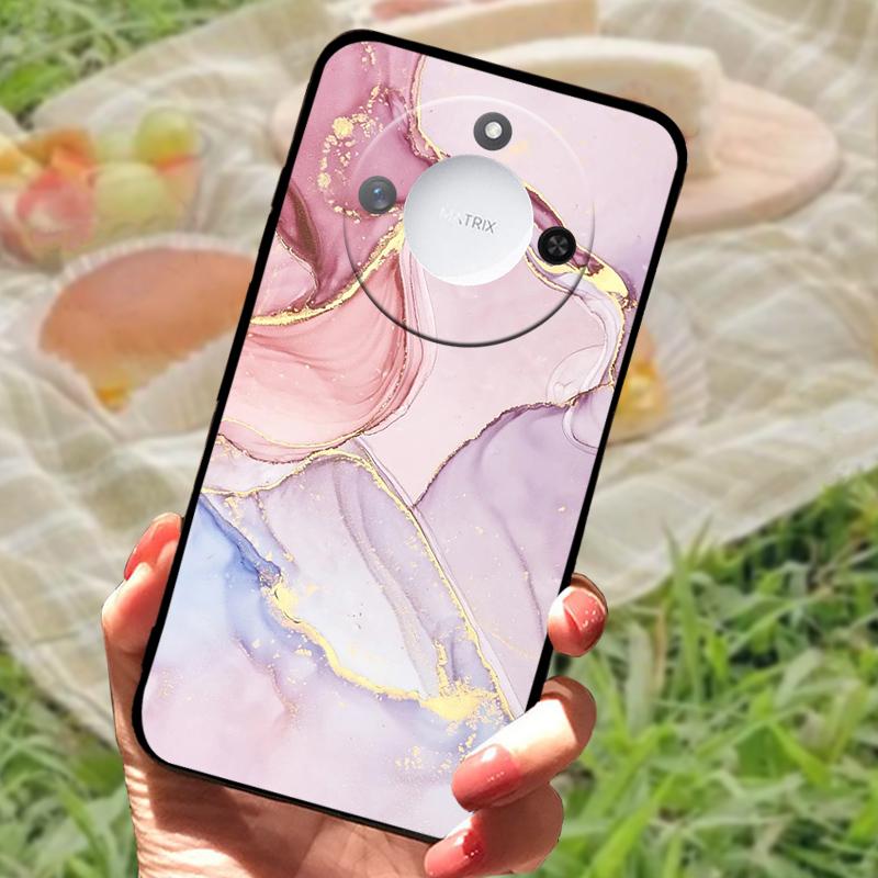 For Huawei Honor X60 Case Flowers Painted Cover Black Silicone Soft TPU Phone Case For Honor X60 Protective Shell Bumper