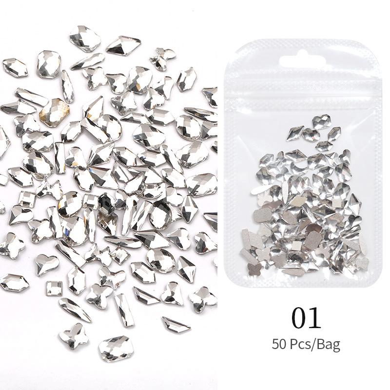 50 ks mini kosočtvercové kamínky na nehty s plochým dnem, AB barva, zdobení nehtů, křišťálové drahokamy, oslnivá manikúra, 3D dekorace na nehty