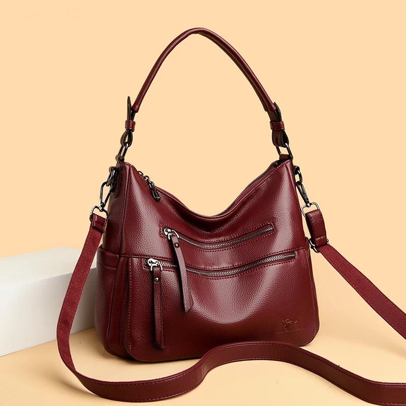 Women Bags Quality Soft Leather Totes Multiple Pockets Casual Shoulder Shopping Bags Fashion Ladies Handbags