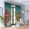 Classic Flat Printing Christmas Curtains Village Snow Town Scene Digital Printed Polyester Drapes Party Set Of 2 Made