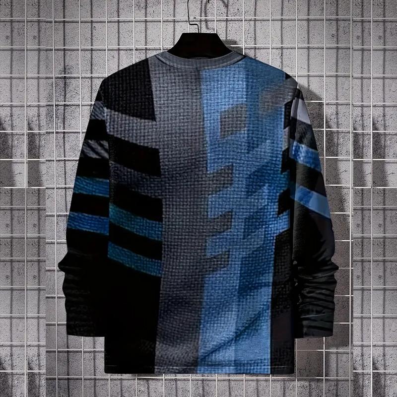 Haine pentru bărbați, toamnă iarnă, tricou cu mânecă lungă cu imprimeu digital 3D, cu gât rotund, tricou sport casual pentru bărbați