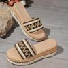 Fashion Ethnic Weave Straps Beach Platform Wedge Slippers Women 2025 Summer Bohemia Medium Heels Slides Luxury Comfort Outdoor Slides