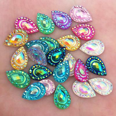 100PCS AB Harz 7*12mm Pfau Tropfen Flatback Strass