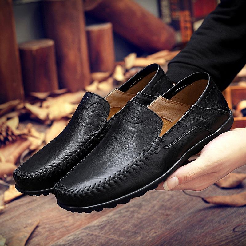 Summer Men's Leather Shoes Leather Outdoor Casual Foot Cover Dad Doudou Shoes Classic Business Men's Shoes a Large Size