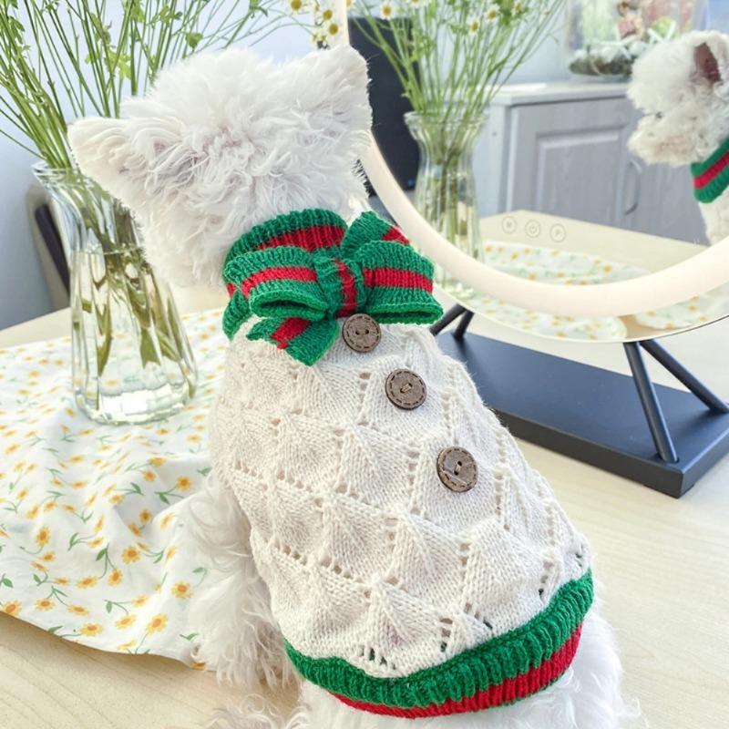 Hundepullover für Weihnachten Haustier Katze Winter Strickwaren Warme Kleidung mit Fliege Bequemes Feiertagskostüm für Kleine Hunde Katzen