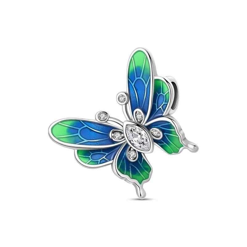 Fashion 925 Silver Colorful Butterfly Sparkling Beads Charms for DIY Bracelet Necklace Jewelry Making Gift