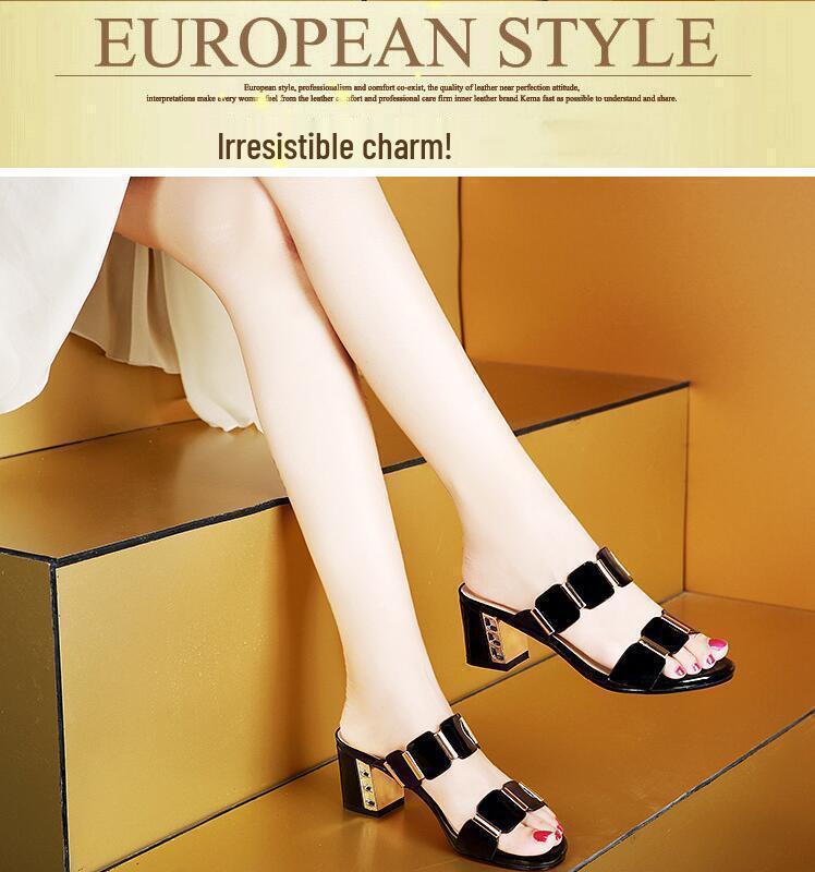 2023 Korean Fashion Mid-Heel Women's Sandals – Non-Slip Chunky Heel Summer Slippers for Female Students