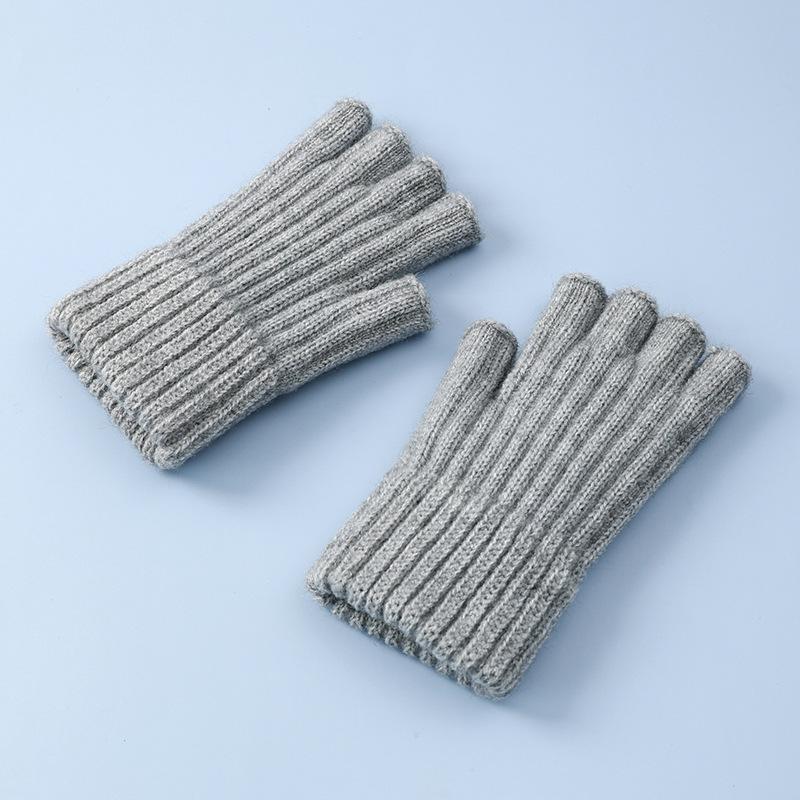 Student Gloves Men's Autumn and Winter Cold-proof and Warm Knitted Wool with Bare Fingers Half-section Riding and Driving Thickened Half-finger Gloves