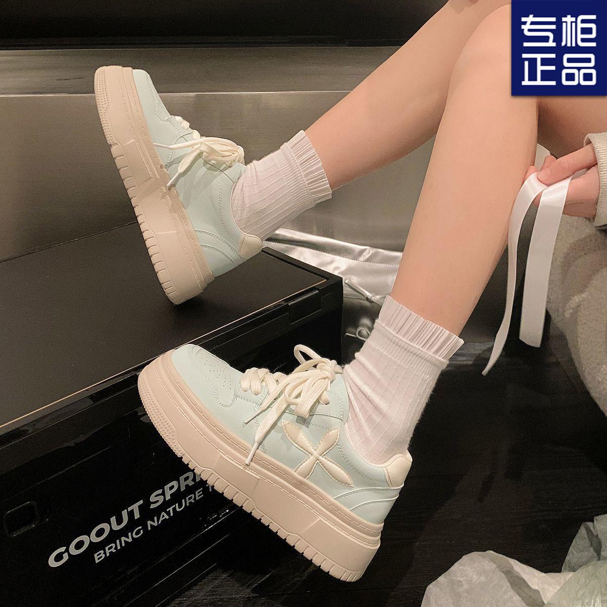 

Muffin bottom spring new thick sole heightening round head sports and leisure versatile little white shoes women 35 озеро синього кольору