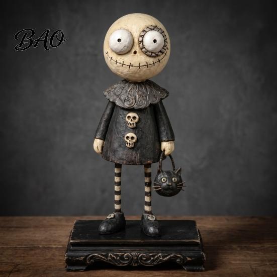 Collectible Resin Art Crafts Halloween Pumpkin/Skeleton Figurine, Desktop Ornament, Retro Cartoon Thanksgiving Home Decorations Humanoid Statue