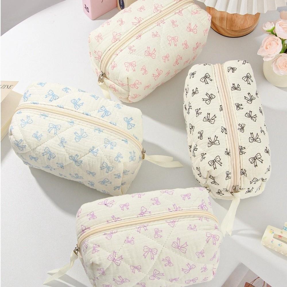 Fashion Handbag Quilted Makeup Bag Cute Bow Zipper Storage Bag Multifunctional Travel Storage Pouch Travel