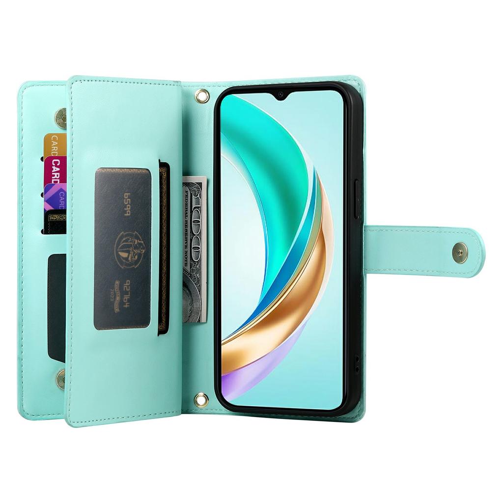 DF-011 For Honor 400 Lite 5G Case Zipper Pocket Wallet Leather Phone Cover with Straps