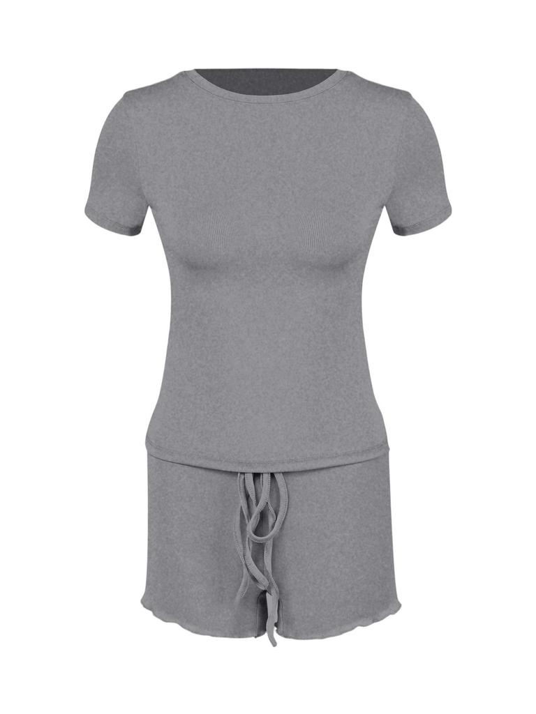 New European & American Women's Slim Fit Round Neck Short-Sleeve T-shirt Set