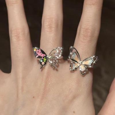 Colored Butterfly Graffiti Ring, Women's Opening Adjustable Super Fairy Enamel Temperament Ring, Niche High-end Index Finger Ring