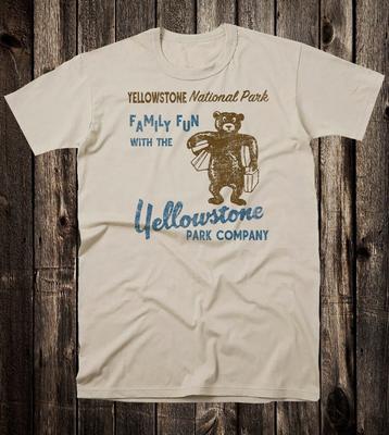 Retro Travel T Shirt Tee Nostalgia Antique Ad Art Yellowstone National Park Bear