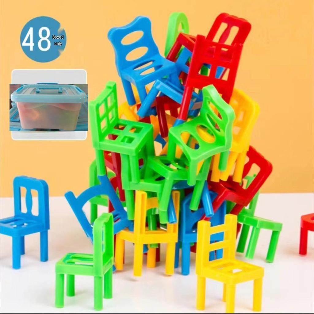 Kindergarten Stacking Chairs & Building Block Educational Toy for Parent-Child Balance Training