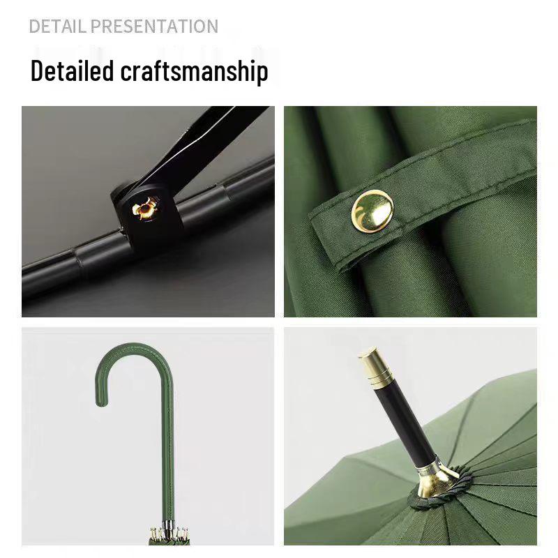 16-Rib Japanese Style Solid Color Umbrella - Automatic Open with Curved Handle, Sun Protection