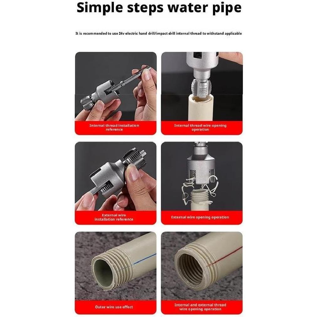 PVC Pipe Threader Kit for Electric Drill,PVC/PPR Plastic Pipe Thread Maker Tool Tap Set,1/2'' 3/4'',Inner and Outer Water Pipe Threads Tool for