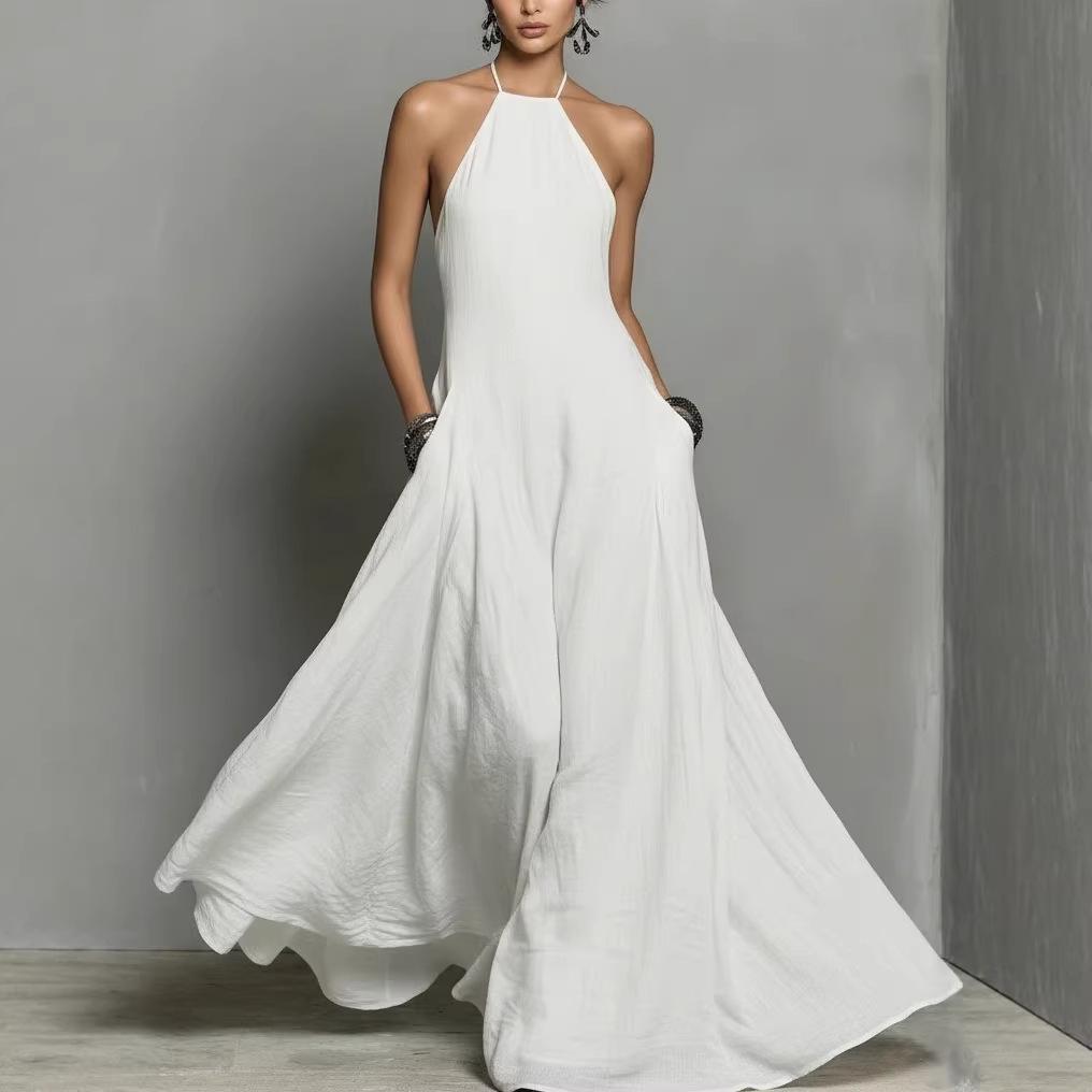 2026 European & American Spring/Summer Cotton Linen Blend Backless Sleeveless Long Dress