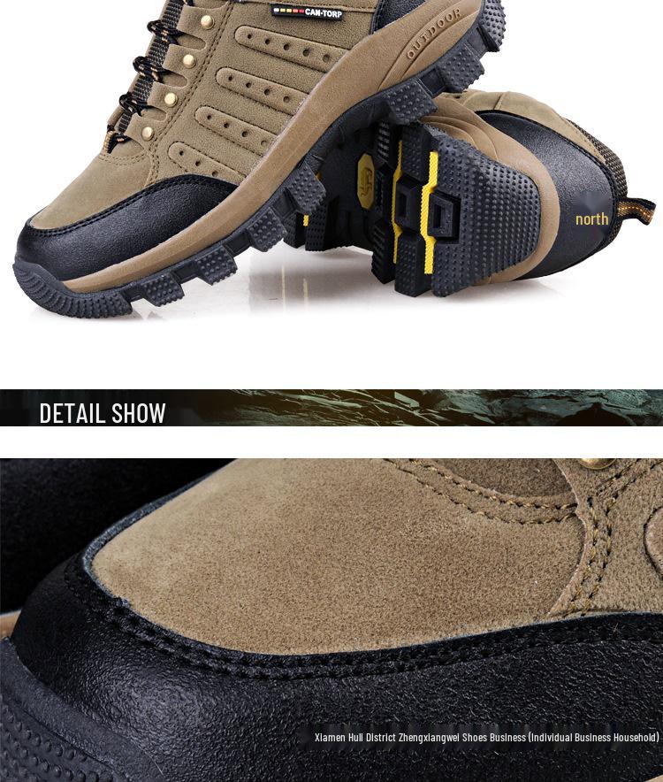 Men's Leather Non-slip Hiking Shoes - Large Size, Thick Sole, Outdoor Sports.