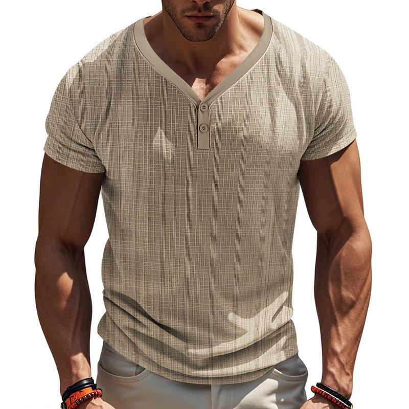 Mens American Style Casual Loose Breathable Short Sleeve Henley T Shirt