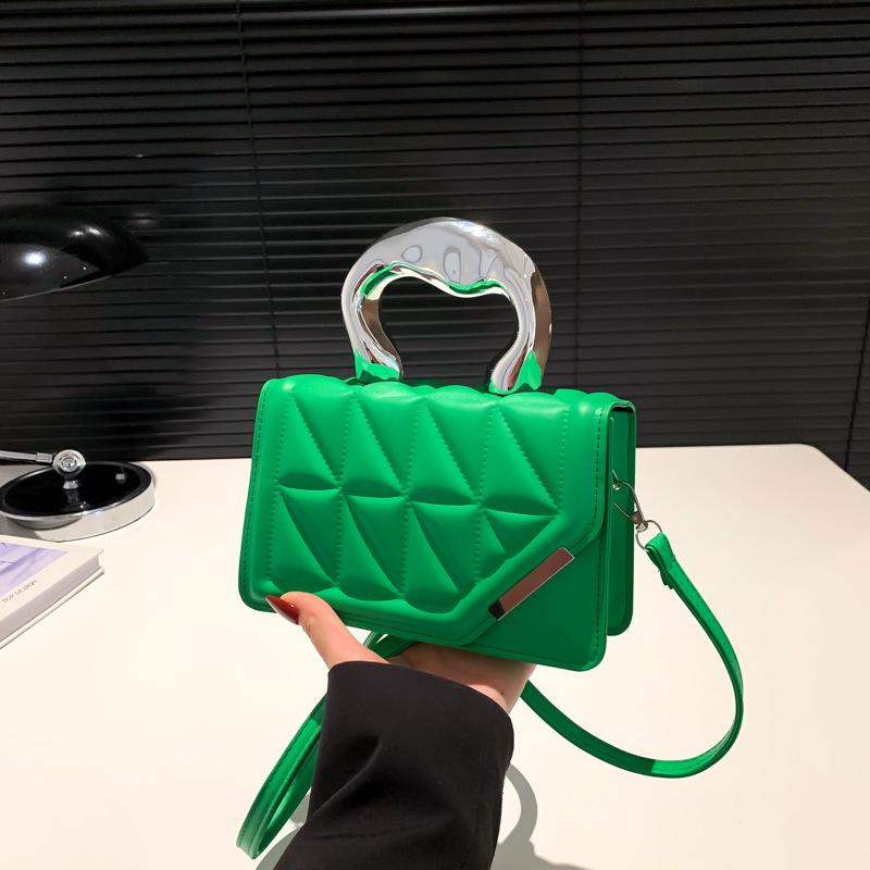 Textured bag women's new small fresh hard handle handbag fashionable solid color shoulder messenger bag