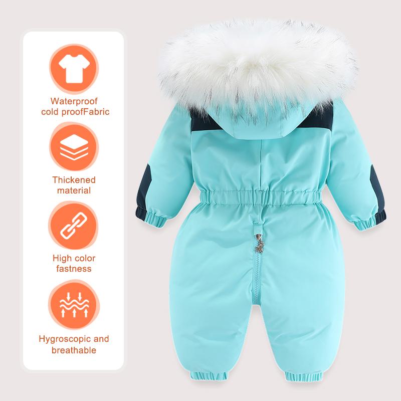 kids Boy Girl Winter Snowsuit Plus Velvet Toddler Jacket Clothes For Boy Infant Jumpsuit Hoodied Overalls 2-6Y Outwear