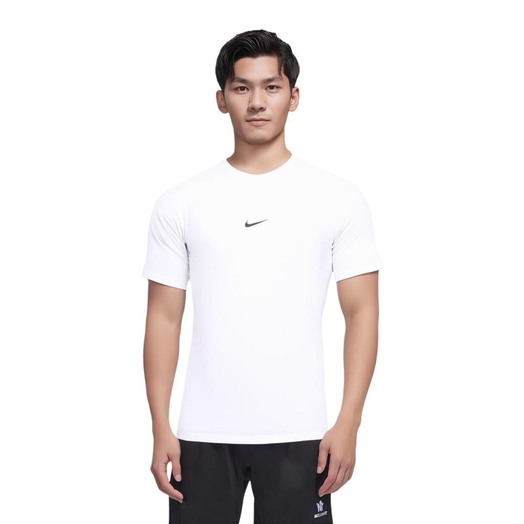 Nike Pro Letter Print Logo Fitted Workout Short Sleeve T-Shirt Men Tops White FB7932-100
