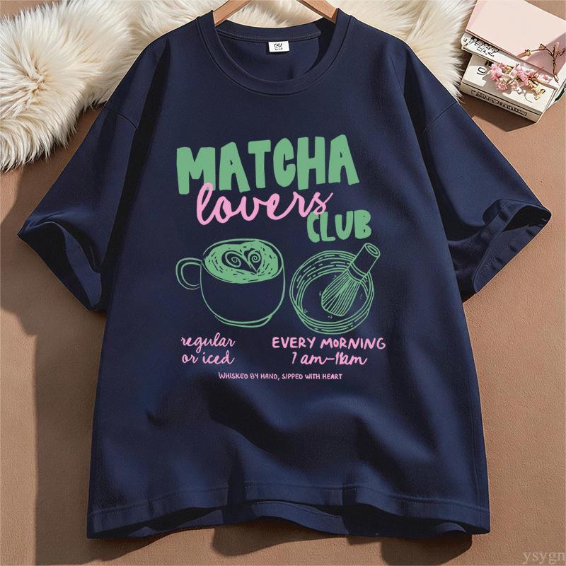 Matcha Lovers Club Tee Oversized TShirt Summer New Unisexs Vintage Breathable Tee Streetwear Oversized Loose Casual Tops