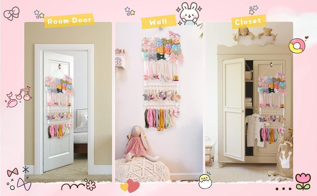 SKTMH Hair Accessory Wall Pocket for Hair Large Hair Hair Birthday Includes 30 Hooks Wall-Mounted Storage, Ties, Stylish, Space-Saving, Capacity,