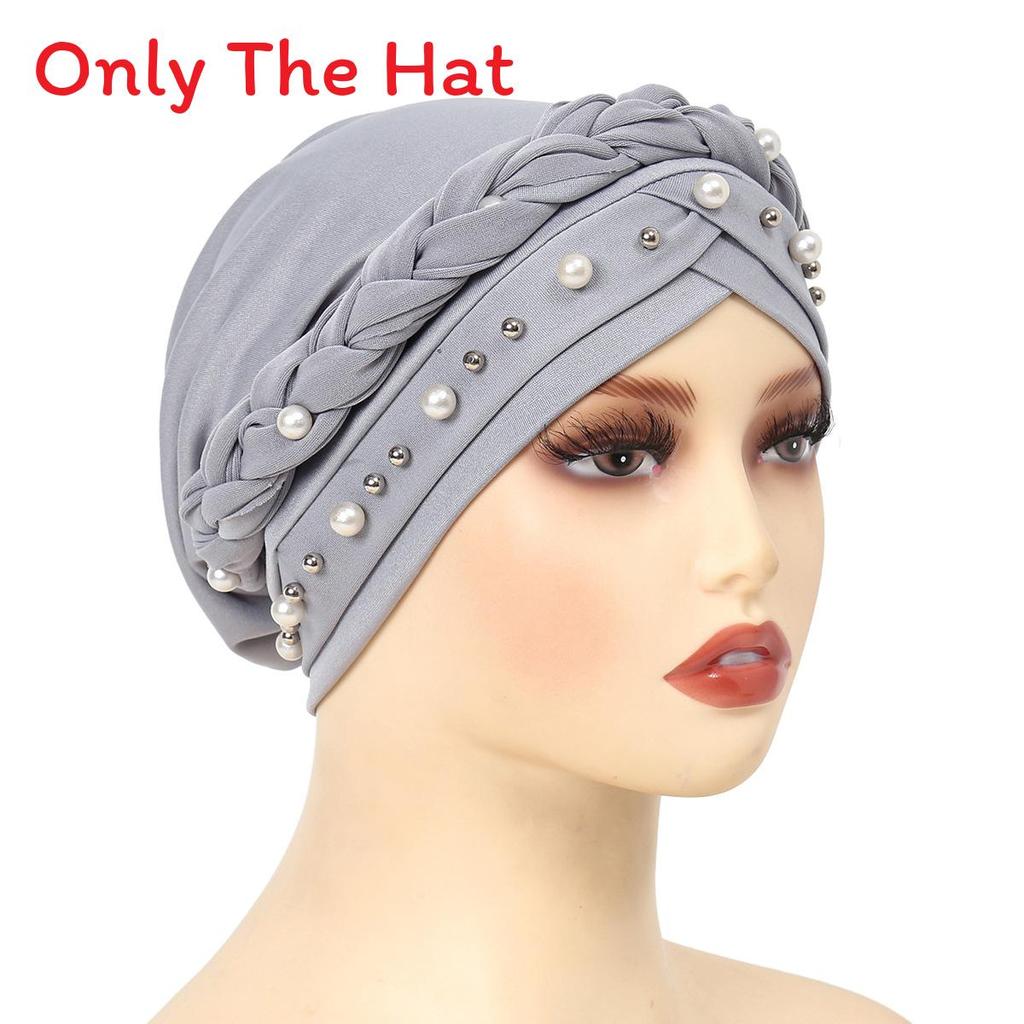 Basic Polyester Muslim Headscarf With Pearl Embellishments For Daily Wear