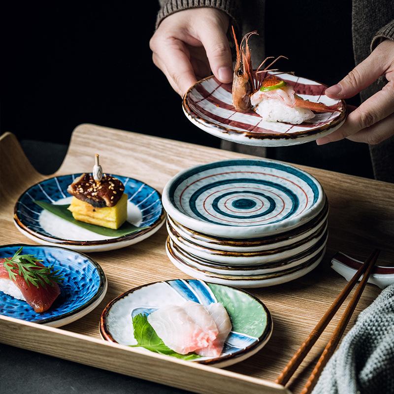 Japanese Sushi Plate Ceramic Dish for Restaurant Commercial Use Sashimi Salmon Appetizer Round Tray