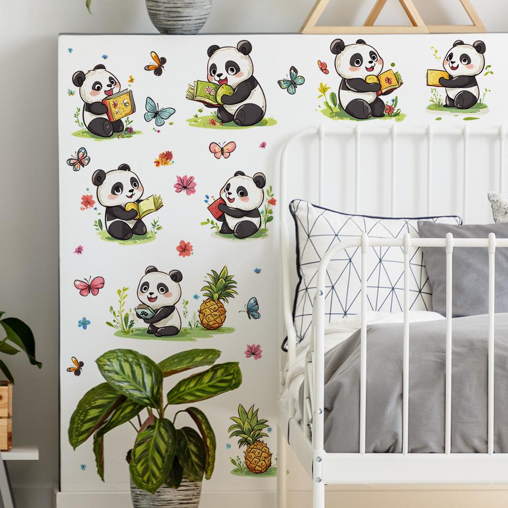 2 Pcs Cartoon Cute Panda Children's Bedroom Home Background Beautification Decoration Wall Stickers