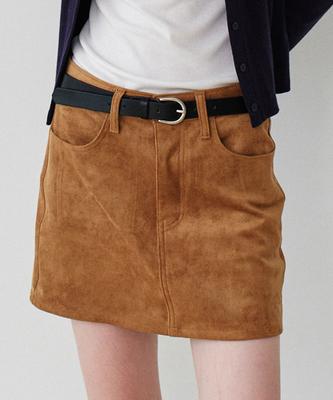 Grass Plan Suede Mini Skirt_Camel