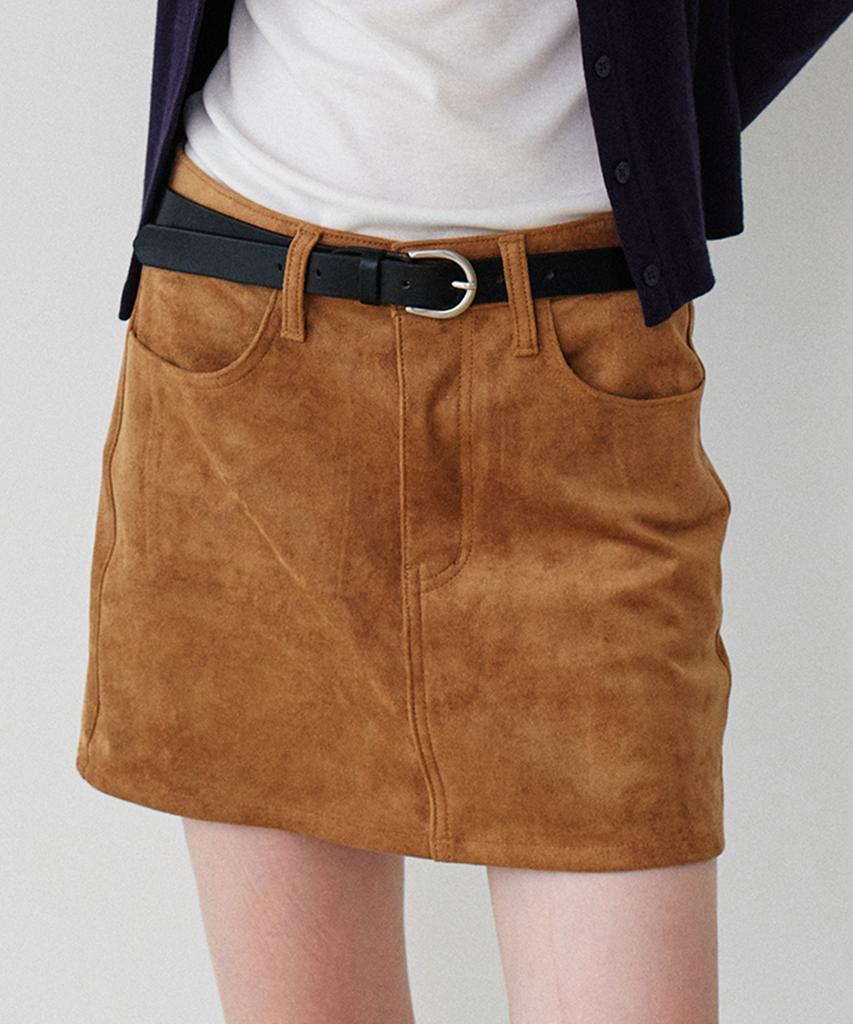 Grass Plan Suede Mini Skirt_Camel